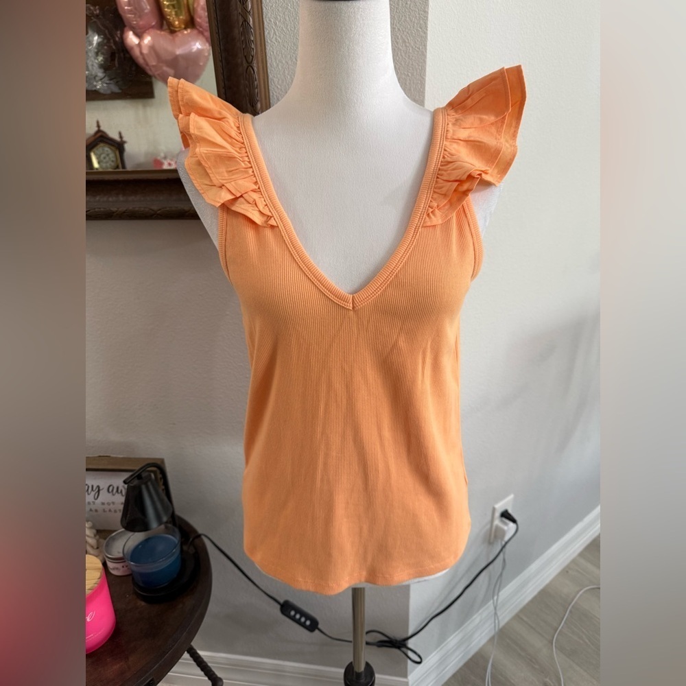 Old Navy Peach Ruffle Sleeve V-Neck Tank
